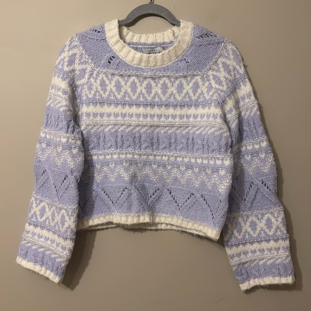 Lush Lavender and Cream Patterned Crewneck Sweater
